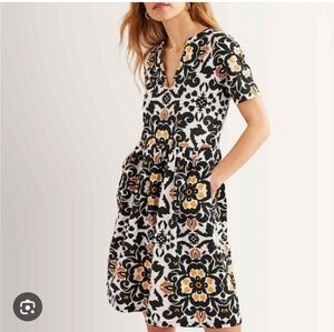 Boden Easy Notch Neck Jersey Dress In Black Opulent NWT Size 6 100% Cotton